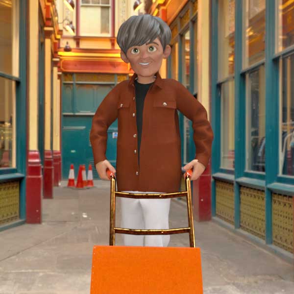 Courier in shopping mall