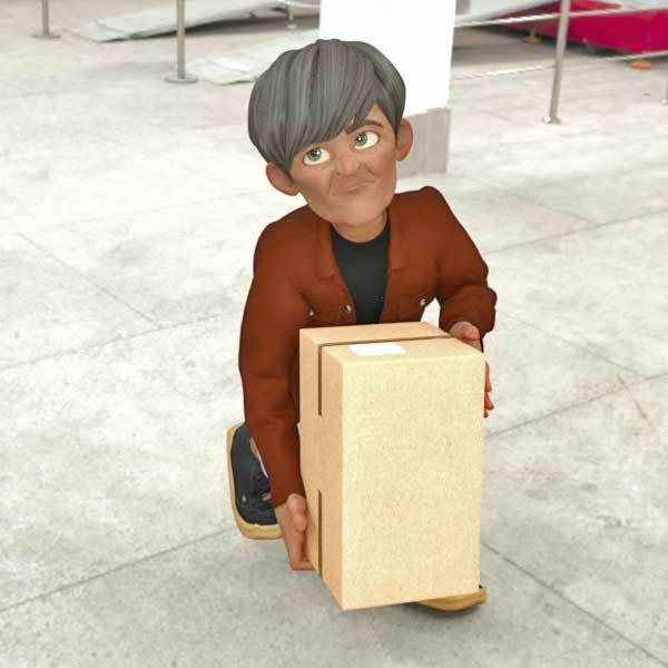 Courier struggling to lift a parcel