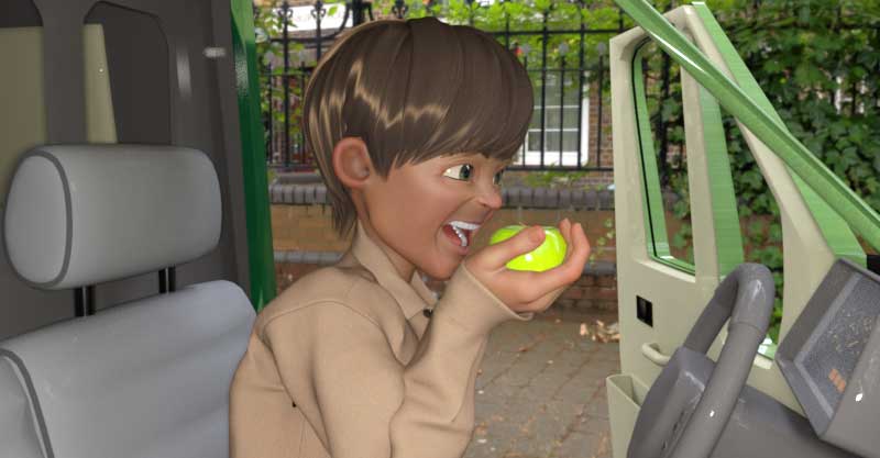 Delivery driver eating an apple