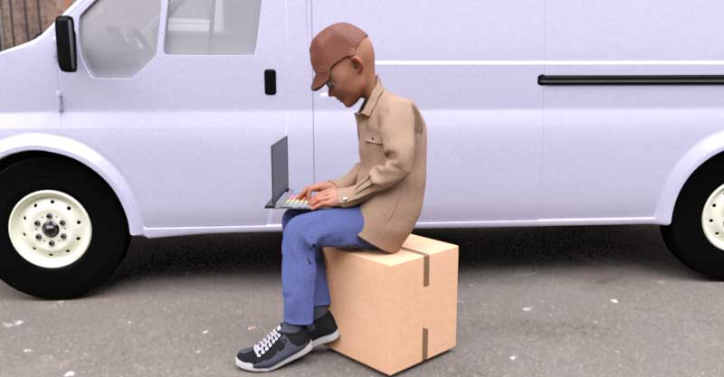 Delivery driver checking his financial accounts