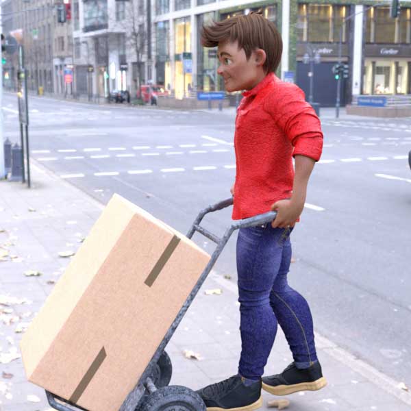 Delivery man handling parcel correctly